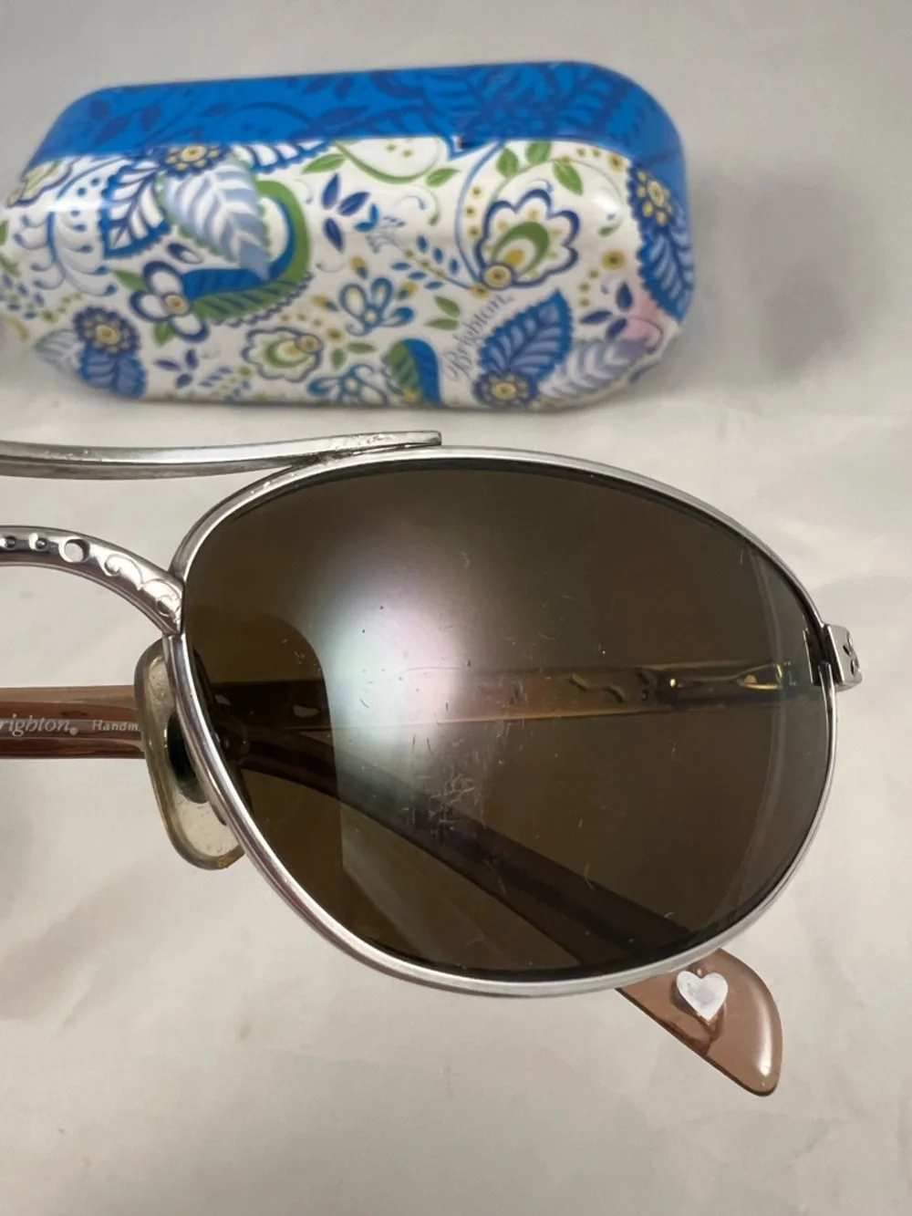 Brighton Women’s Silver Tone Floral Handmade Sunglasses With Case